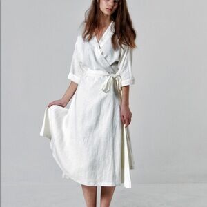 Misha Nonoo White Linen Wrap Midi Dress​​​​